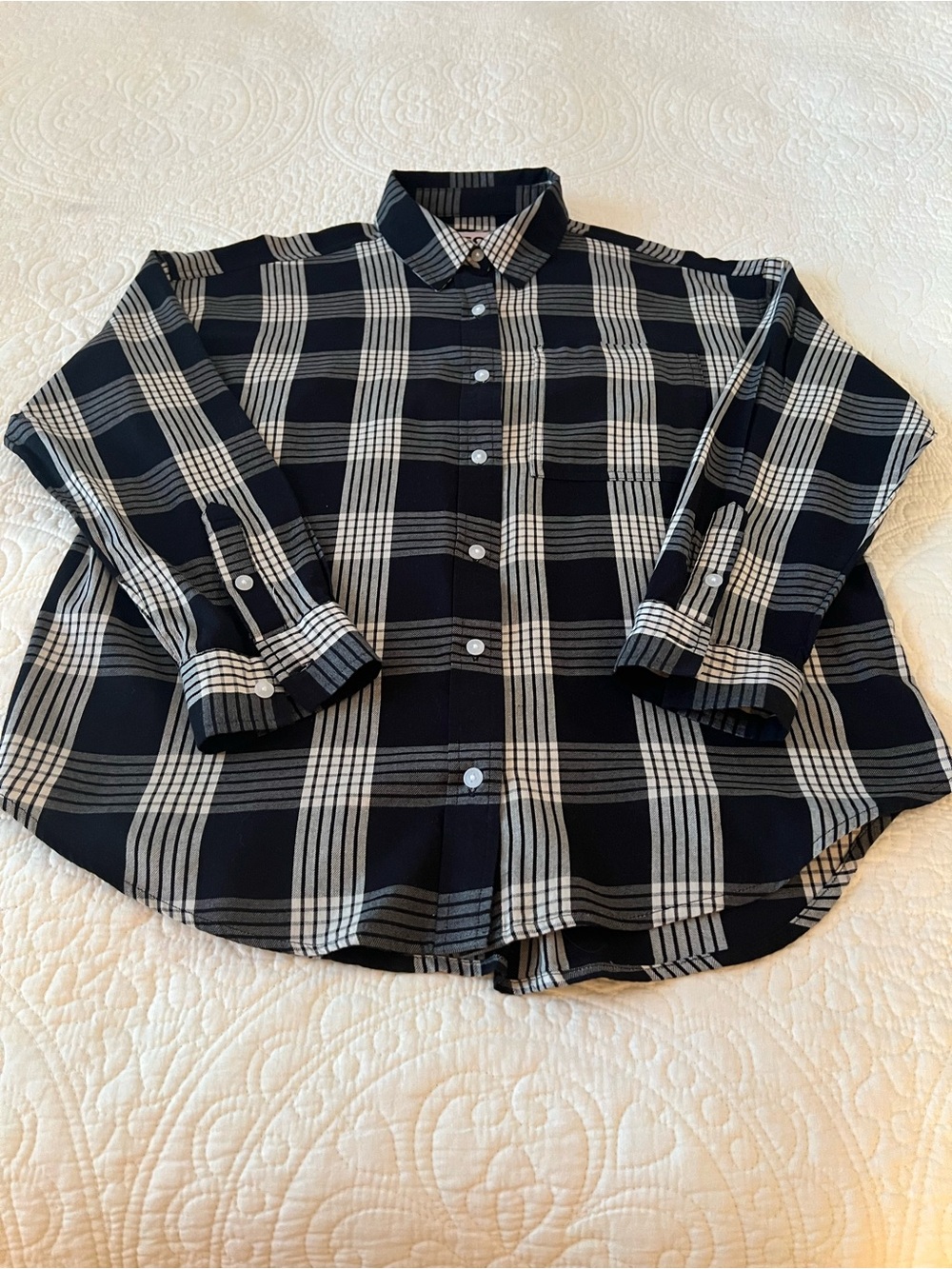 Black and White Plaid Woman’s Button-Down Shirt